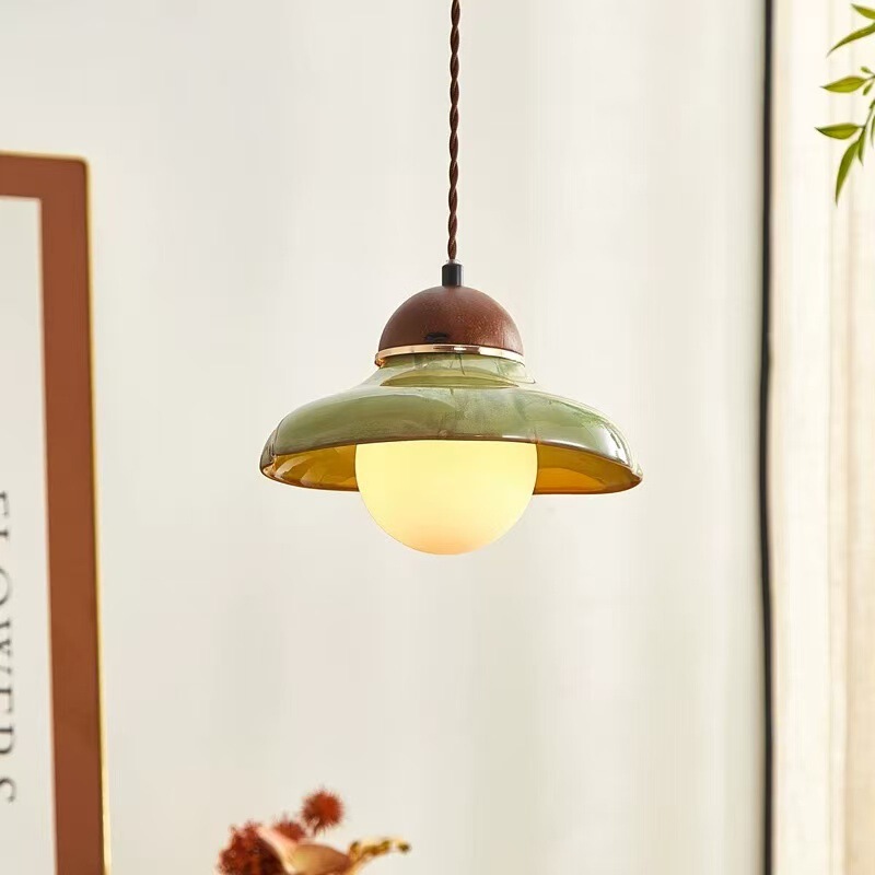 French-Style Vintage Cream-Colored Ceramic Small Pendant Light, South Asian Style Homestay Corridor Bedroom Bedside Retro Dining Room Pendant Light