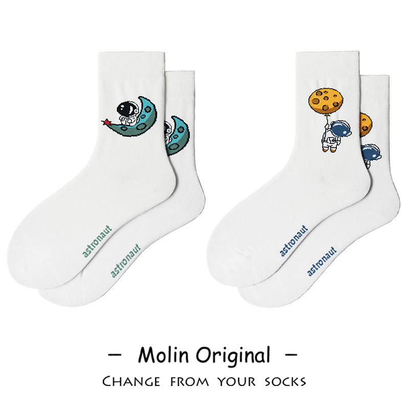 Molin Original Cartoon Astronaut High Street Creative Korean Fashionable College Style Men's and Women's Socks Molin Original Cartoon Astronaut High Street Creative Korean Fashionable College Style Men's and Women's Socks