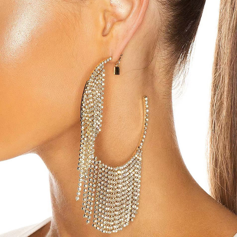 44g Weight Earrings Classification Fashion Geometric Alloy Rhinestone Tassel Earrings