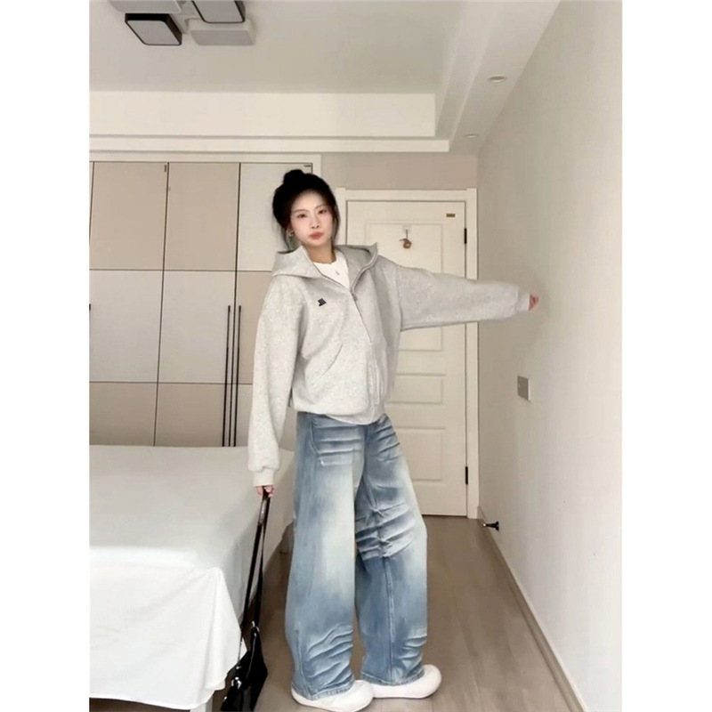 灰色连帽卫衣短外套女春秋2025新款爆款早秋季穿搭巨好看韩系上衣|undefined
