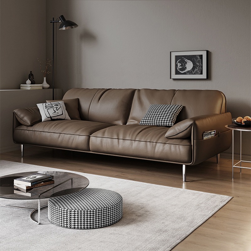 Simple office sofa for reception and business meetings, light luxury leather three-seater with coffee table set for reception