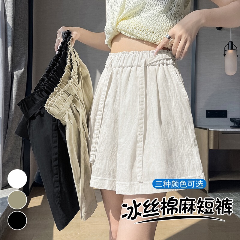 Ice Silk Cotton Linen Shorts for Women 2026 Summer Thin Casual High-Waisted Straight Loose Wide-Leg Knee-Length Shorts Ice Silk Cotton Linen Shorts for Women 2026 Summer Thin Casual High-Waisted Straight Loose Wide-Leg Knee-Length Shorts