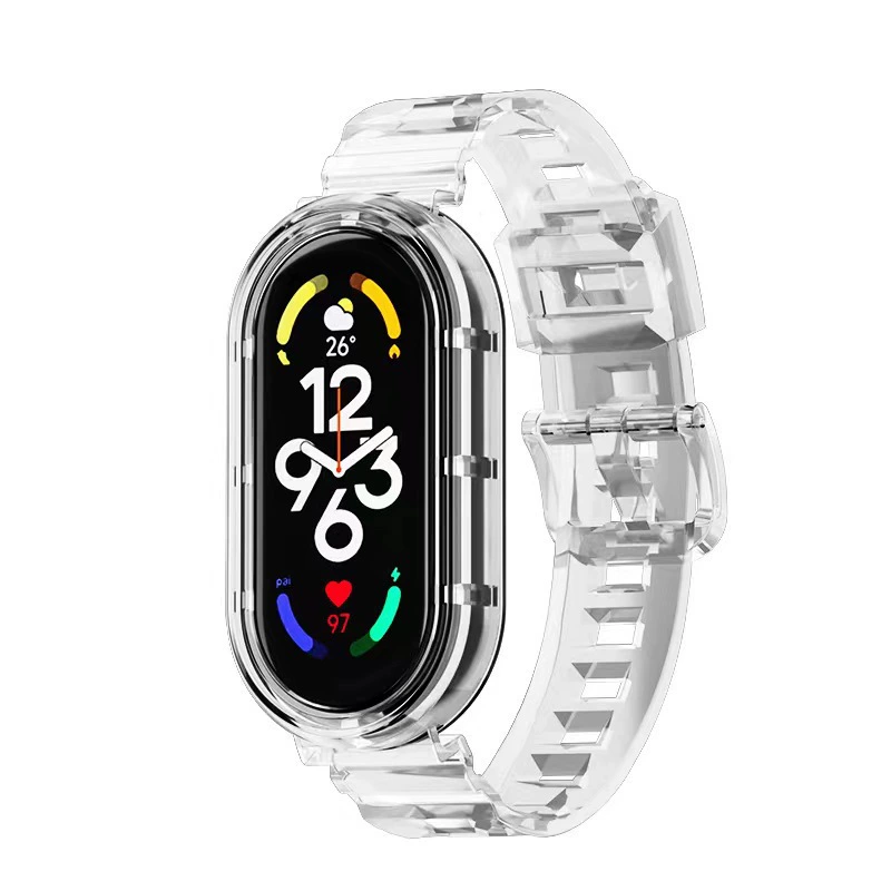 Ремешок (Xiaomi Mi Band 3/4/5/6/7/8/9/10) прозрачный «glacier», интегрированный защитный корпус