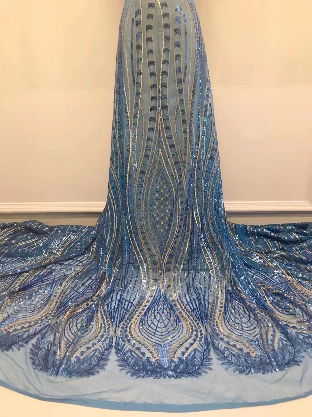 Vestido de bola estilo malla lentejuelas bordado encaje tela para fiesta ocasión vestido de novia vestido de tela JX2997