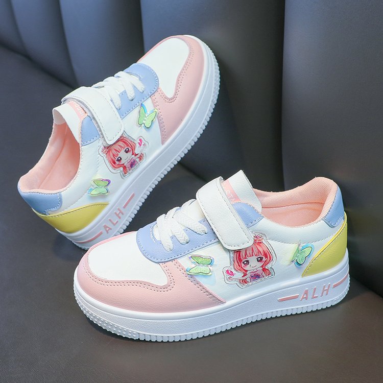 2023 Primavera y otoño nuevos niños pequeños zapatos blancos niña estudiantes zapatos planos de zapatillas