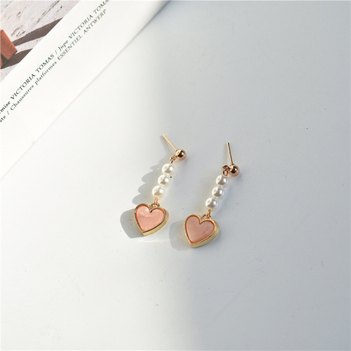 Summer pearl pink love earrings niche versatile high-end 925 silver earrings for women without pierced ears ear clips