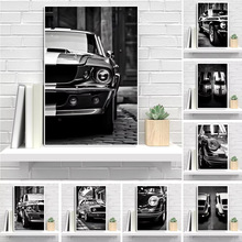 现代黑白酷炫复古汽车老爷车跑车客厅卧室帆布装饰画芯挂画无框