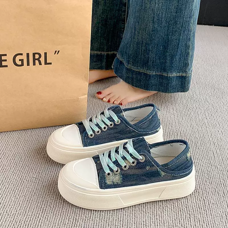 Женские кроссовки Four Seasons Boutique из джинсовой ткани в художественном стиле, универсальная женская спортивная обувь на толстой подошве