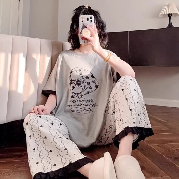 Women's Pajamas Modal Cotton Set Summer Short-Sleeve Trendy Plus-Size Fashion Casual Summer Spring Summer Loungewear
