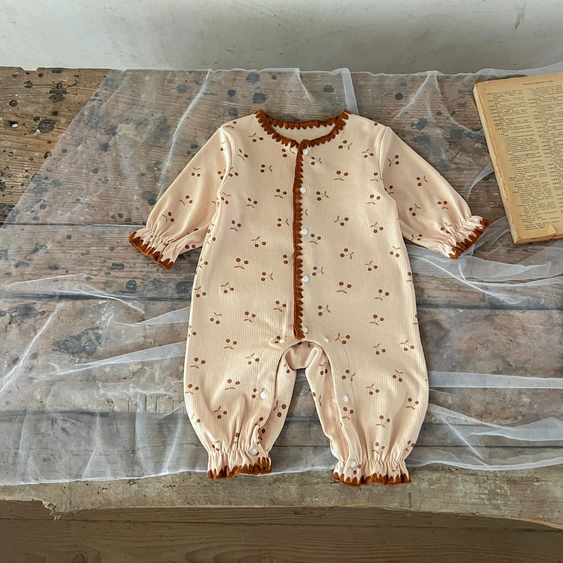 ins coreano niña bebé primavera y otoño algodón impresión de pozo bebé ropa de escalada de recién nacido blando