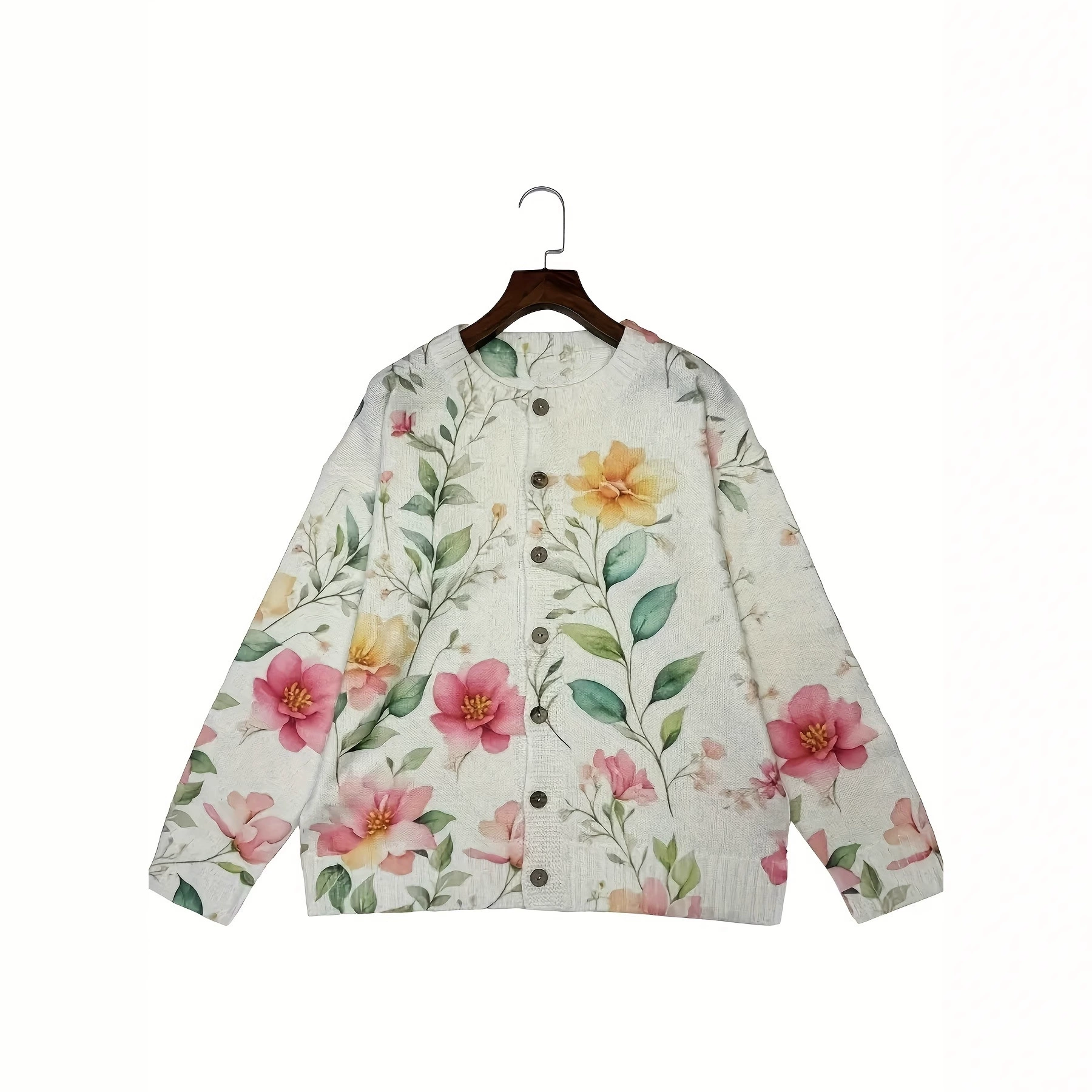 Женский кардиган с 3D цветочным принтом Яркий цветочный легкий вес