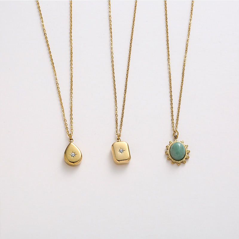 Simple Style Square Water Droplets Stainless Steel Plating Inlay Rhinestones Pendant Necklace 1 Piec