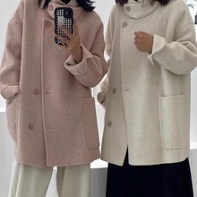 韩国东大门立领双面羊毛绒大衣女中长款宽松小个子高级感羊毛外套