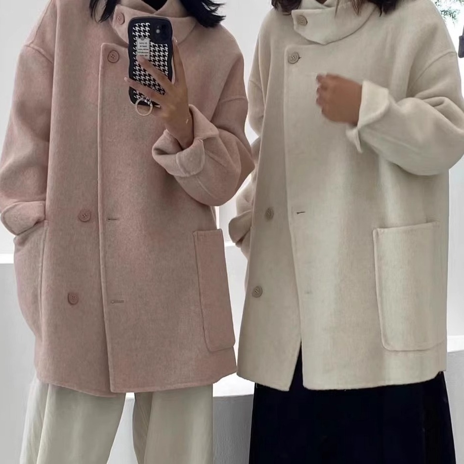 韩国东大门立领双面羊毛绒大衣女中长款宽松小个子高级感羊毛外套