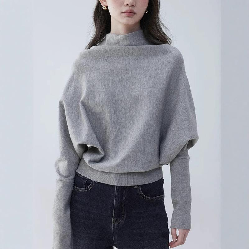 Mustard Pie Vooe Half Turtleneck Bat Sleeve Pullover Knitwear Women's Pure Color Design Loose Top Mustard Pie Vooe Half Turtleneck Bat Sleeve Pullover Knitwear Women's Pure Color Design Loose Top
