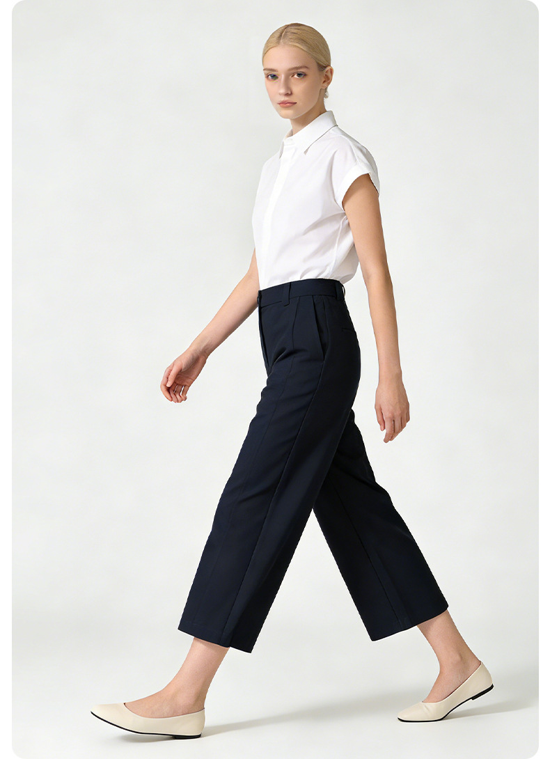 Quần culottes nữ ống rộng cạp cao dáng suông vải modal mềm mại — Xanh lông mòng đen chi tiết 24