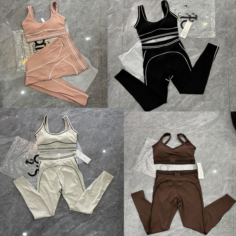 European and American Cross-Border Foreign Trade Same-Style Pilates Color-Blocked Line Yoga Outfit Set for Women, European and American Sports Fitness Outfit Set European and American Cross-Border Foreign Trade Same-Style Pilates Color-Blocked Line Yoga Outfit Set for Women, European and American Sports Fitness Outfit Set