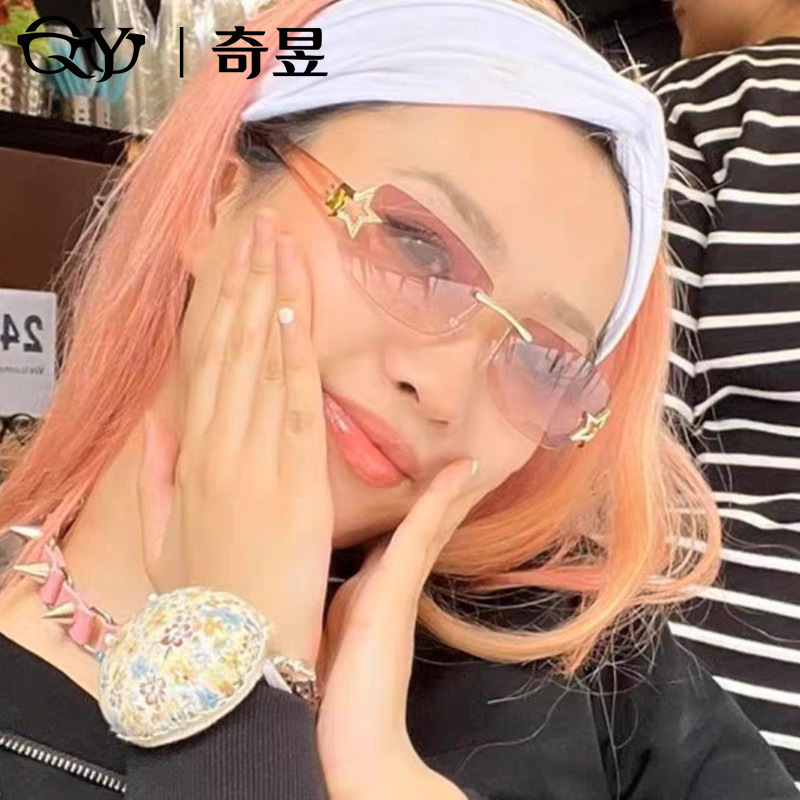 European and American Cross-Border Fashion Star Ins Frameless Square Sunglasses Retro Small Frame Y2K High-End Women's Sunglasses