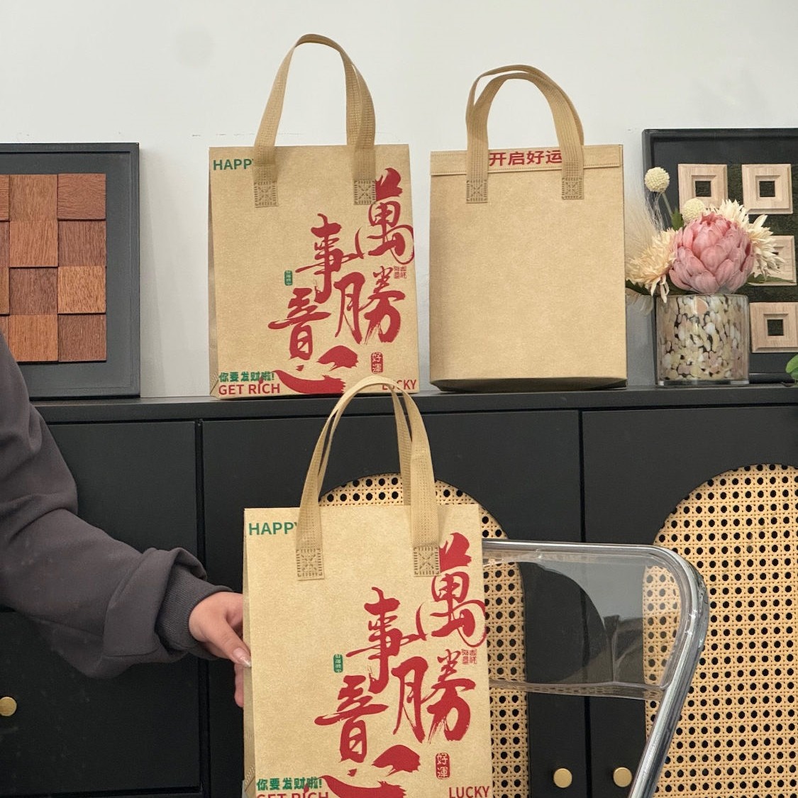 发财外卖包装袋无纺布外卖打包袋加厚无纺布logo手提袋包装外卖袋