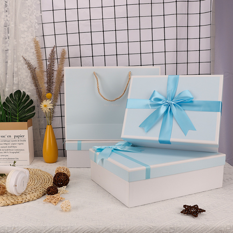 in stock Wholesale Heaven and Earth Cover Gift Box Bow Rectangular Birthday Gift Box Blue Gift Box Accompanying Gift