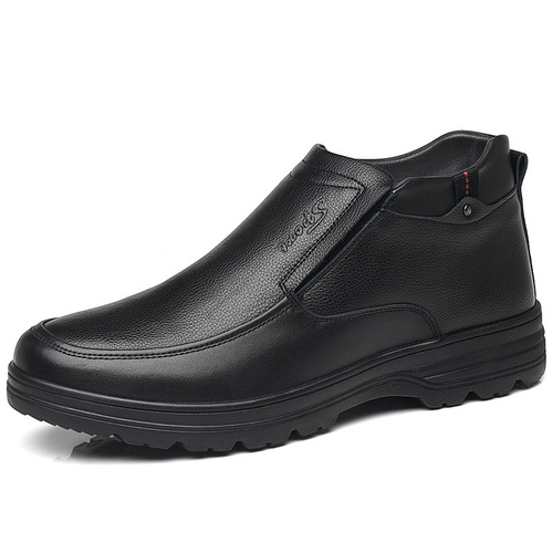 [First layer cowhide] Genuine leather cotton shoes for men in winter plus velvet to keep warm wool middle-aged and elderly high-top thickened dad leather shoes