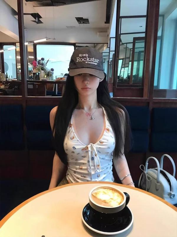 辣妹贝壳印花绑带设计感背心吊带女外穿夏季独特绝美无袖挂脖上衣|undefined