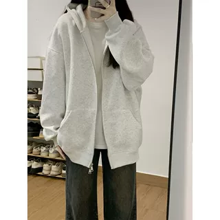 连帽卫衣女春秋oversize薄款拉链开衫外套宽松韩系慵懒chic风上衣