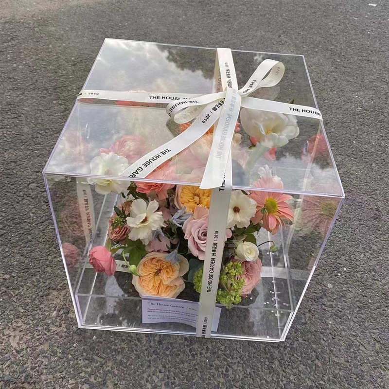 批发ins透明加厚鲜花礼盒网红亚克力鲜花盒手提玫瑰花永生花盒子