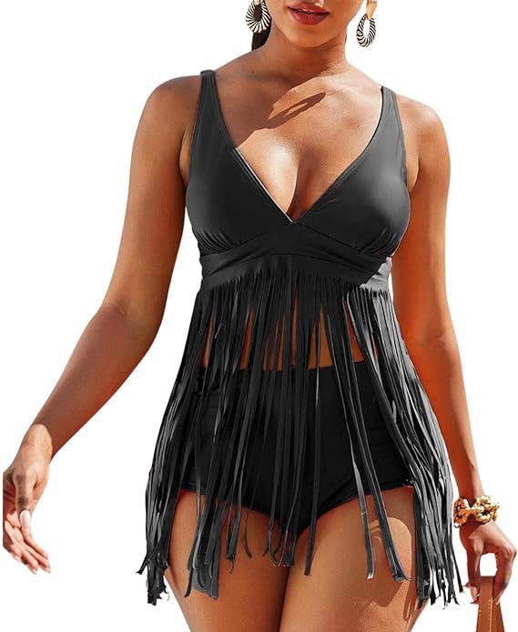 Bikini Set For Women Sexy Tassel Two Piece Solid Colour Swimsuit_voghion.com
