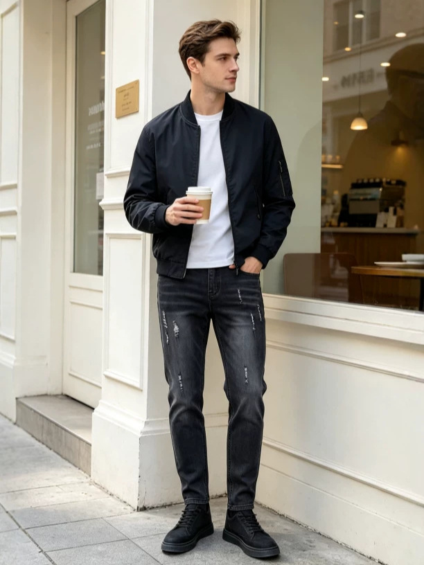 Jeans Ajustados para Hombre de Mezclilla de Algodón, Elásticos, para Uso Casual