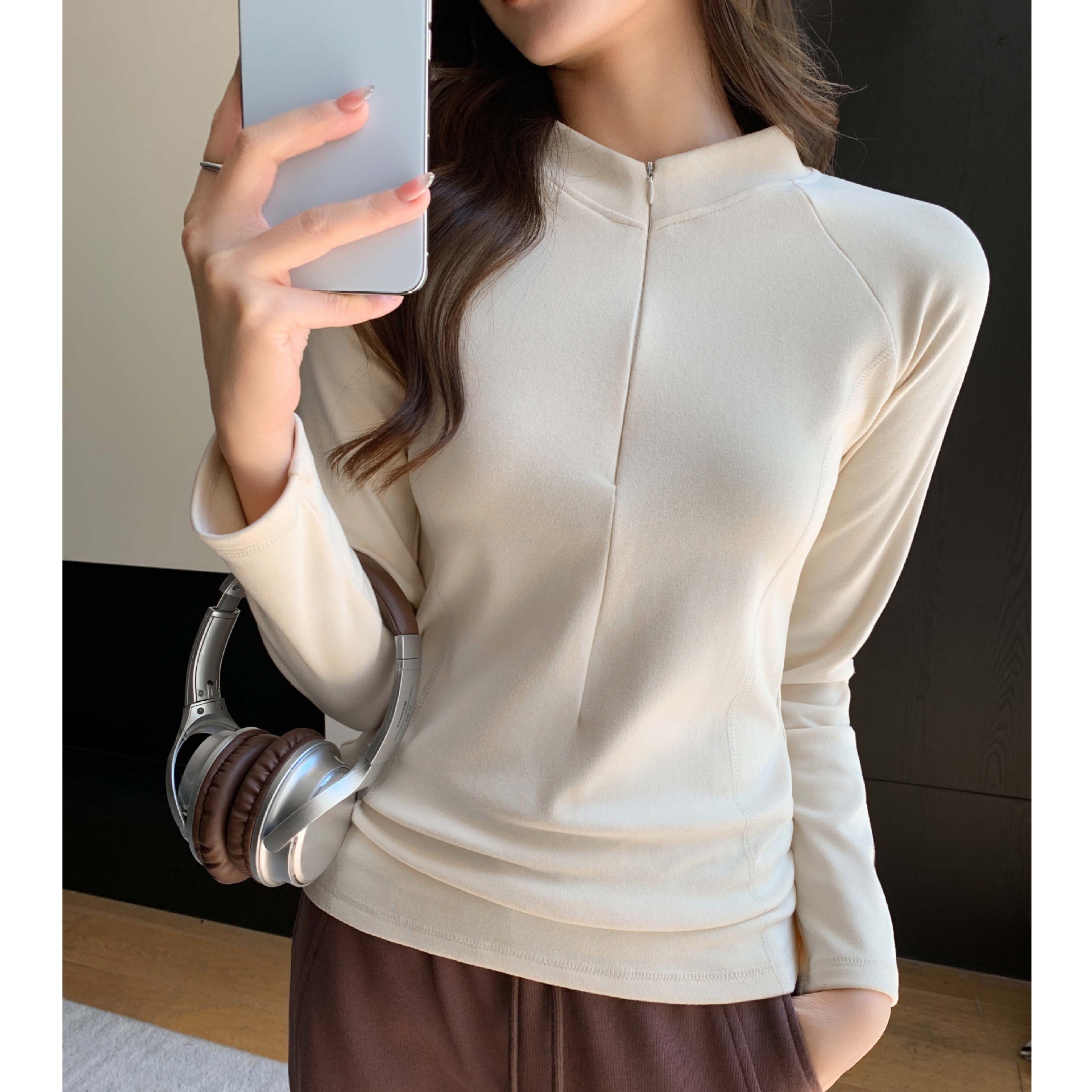 k2686 dralon stand collar zipper bottoming shirt women‘s autumn and winter new warm slim fit long-sleeved t-shirt inner wear blouse