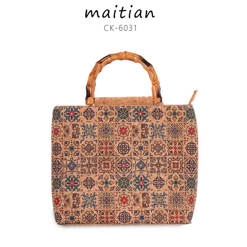 Bohemian Style Printed Handbag, Retro Ethnic Style Bamboo Handbag, Niche Pattern Cork Bag Bohemian Style Printed Handbag, Retro Ethnic Style Bamboo Handbag, Niche Pattern Cork Bag