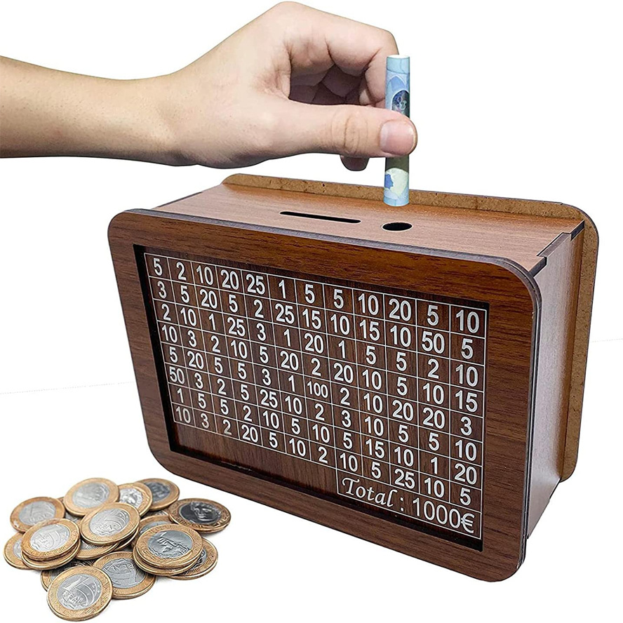 Retro Simple Style Number Square Wood Coin Bank Ornaments Artificial Decorations display picture 1