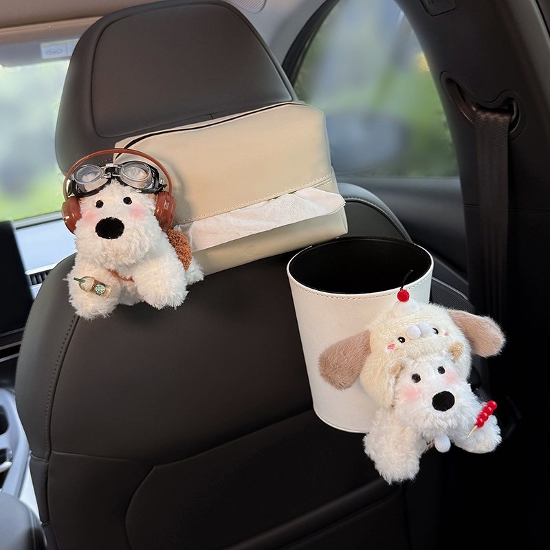 2026 New West Highland Car Trash Bin and Tissue Box 2-in-1 Hanging Car Storage Tissue Bag Cute for Women
