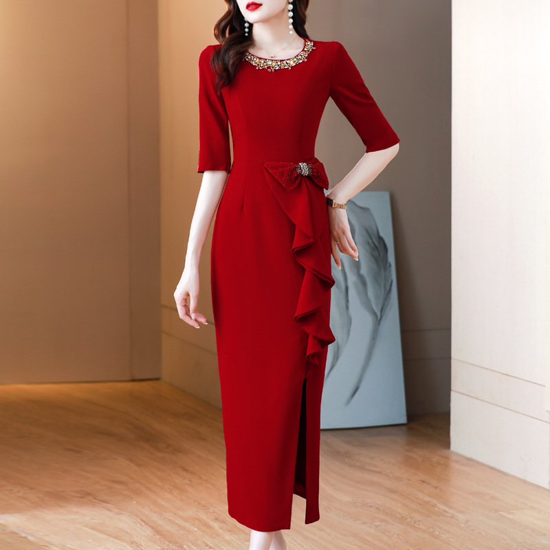 Xi Mother-in-law Wedding Banquet Evening Dress 2023 Summer New Fashion Elegant High-end Heavy Industry Beaded Dress