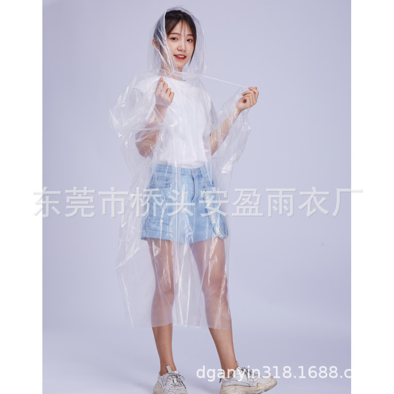 Cross-border Japan Outdoor Portable Transparent One-piece Temporary Card Type PE Disposable Raincoat with Hat Brim
