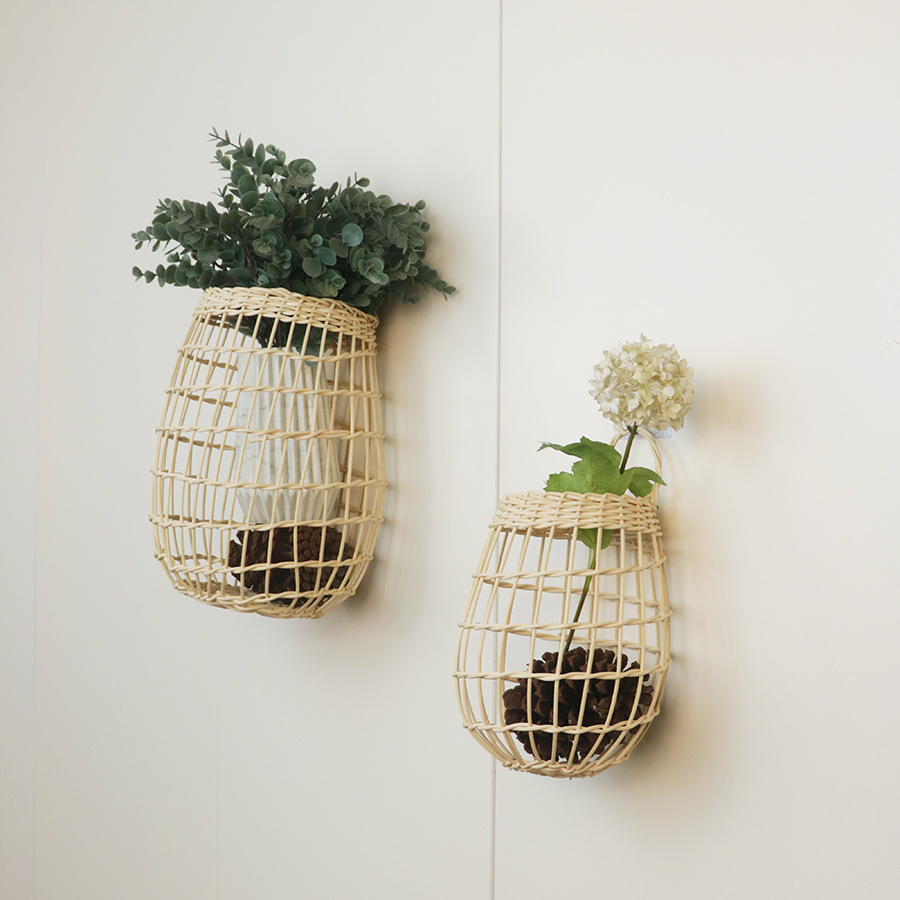 INS cesta tejida de ratán nórdico cocina cesta de almacenamiento de jengibre y ajo cesta colgante de pared vintage cesta pequeña cesta de flores cesta de cocina cesta colgante