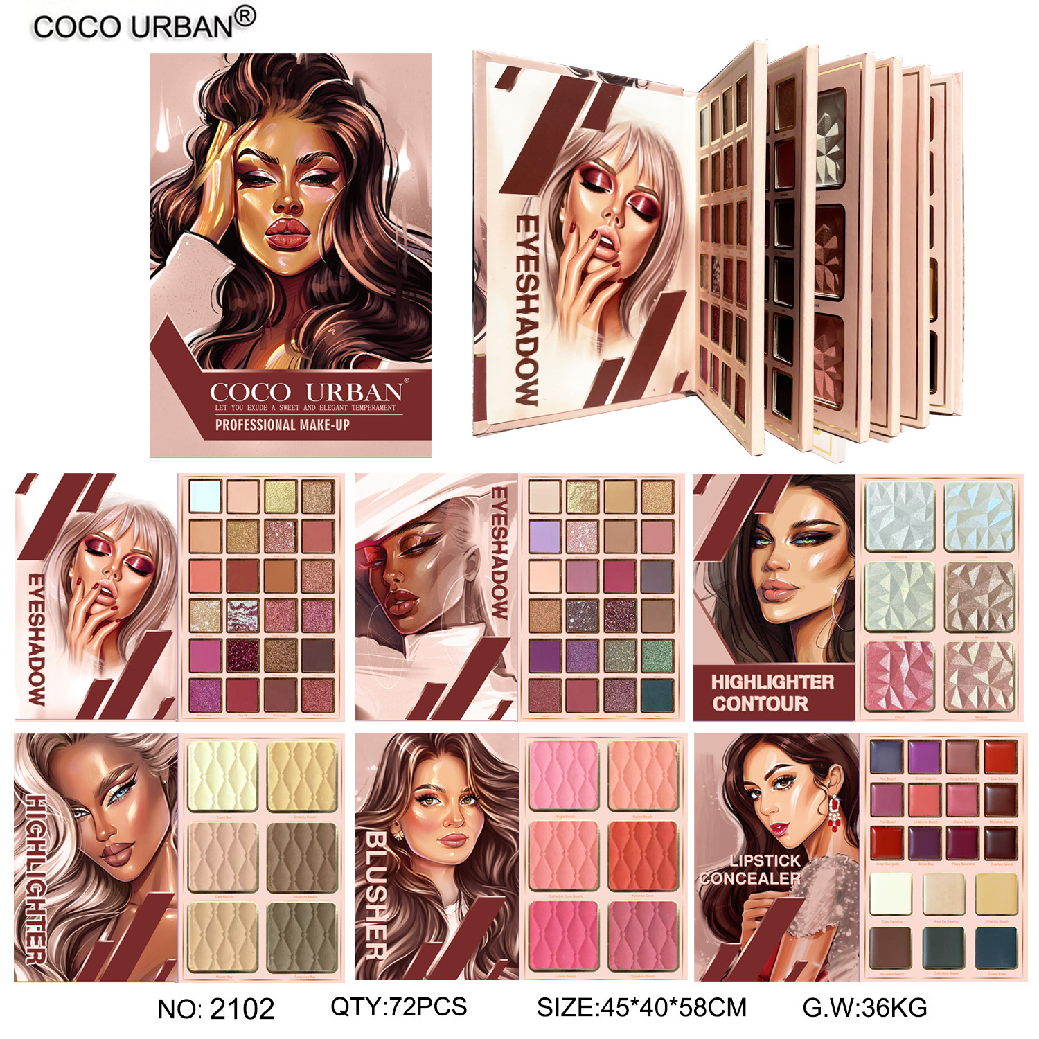 Cross-Border Girl Six-Layer Book Eye Shadow Palette 84-Color Eye Shadow Highlighter Blush Lipstick Multi-Functional All-In-One Palette