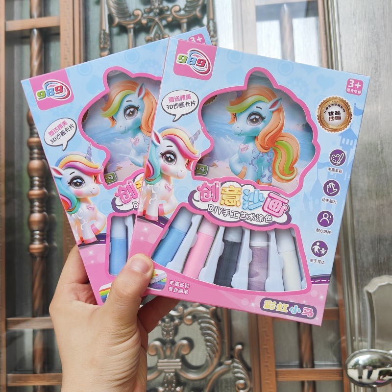 Sand Painting Kidsren's Colored Sand Coloring Painting Set Creative Handmade Gift Art Coloring Pony Princess Educational Small Toys