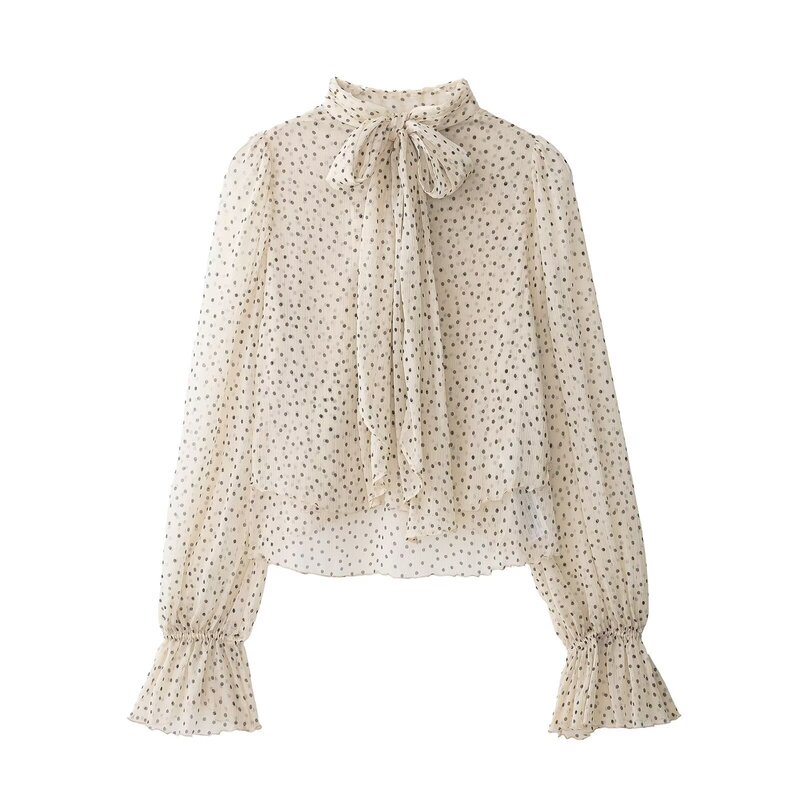 Taop&Za Women's Clothing 2026 Summer New Style Elegant and Comfortable Bow-Knot Polka Dot Long-Sleeved Shirt 2703410 Taop&Za Women's Clothing 2026 Summer New Style Elegant and Comfortable Bow-Knot Polka Dot Long-Sleeved Shirt 2703410