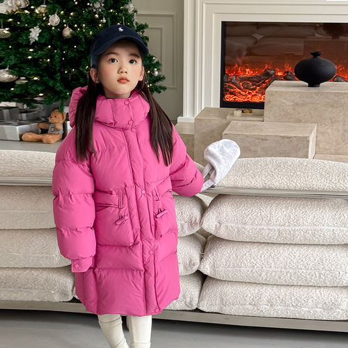  new winter girls' down jacket, mid-length imported 90 white duck down children's down jacket, long parent-child style