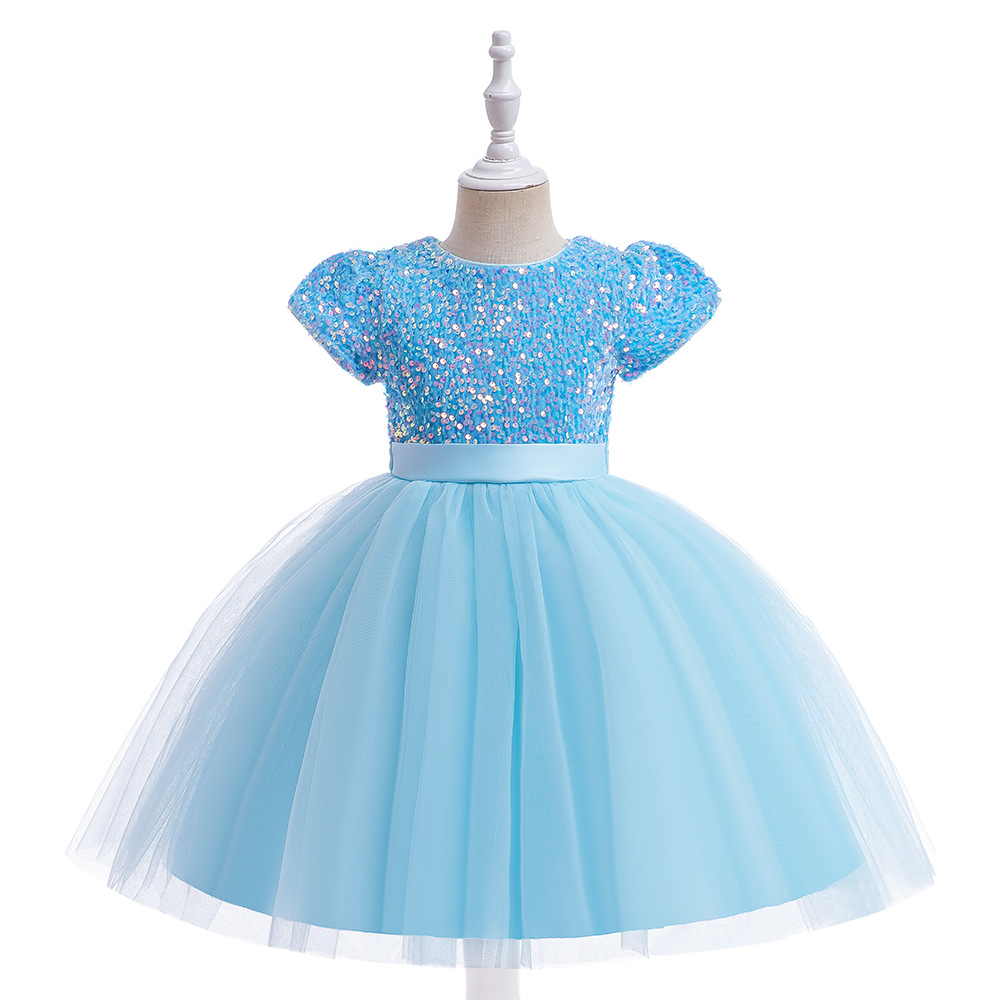 Amazon European and American New Children's Birthday Sequin Mesh Wedding Dress Tutu Dress Flower Girl Wedding Princess Dress