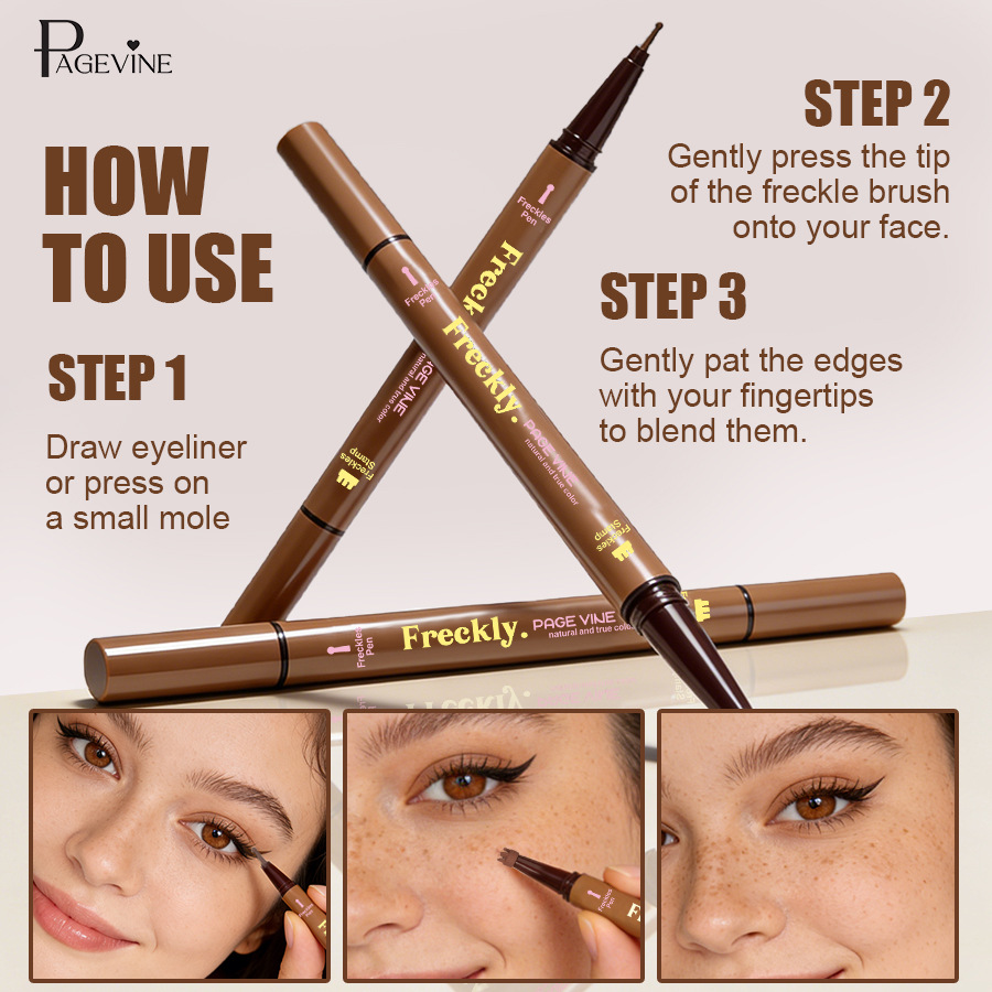 Color maquillaje PAGE VINE natural pecas pluma de doble cabeza sello impermeable duradero fácil de colorear pluma impermeable no mancha