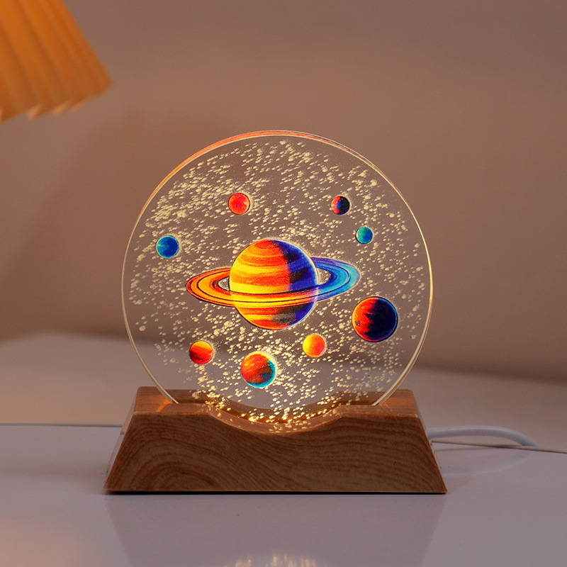 跨境彩印宇航员星空小夜灯水晶发光摆件生日礼物卧室台灯生日礼物|undefined