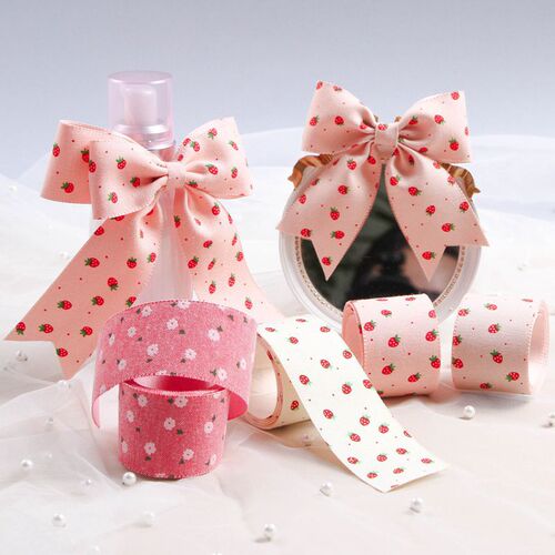 Korean imitation cotton and linen single-sided strawberry printed ribbon diy bow hair accessories clothing accessories gift packaging ribbon