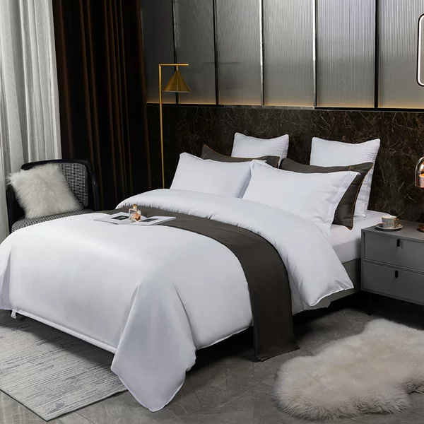 Hotel Four-Piece Set Pure White Polyester-Cotton Bed Bed Sheets Set Hotel B&B Three-Piece Set Bed Bed Sheets Bedding