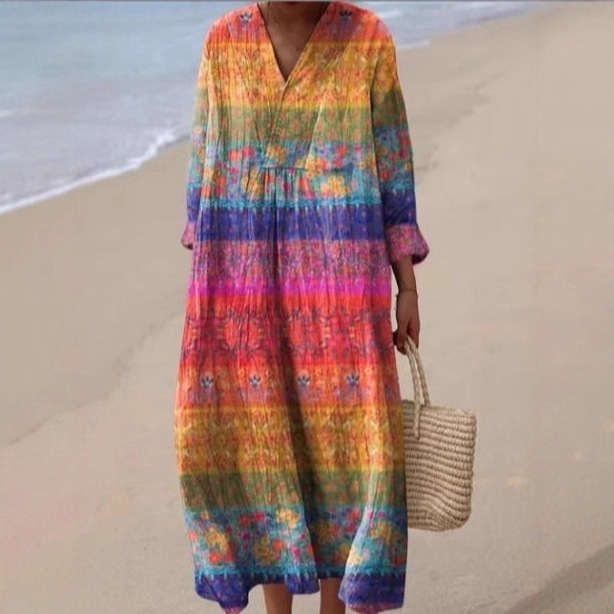 New Cross-Border Independent Site Amazon Long-Sleeve Shirt Dress for Women, Casual Floral 3D Print Long-Sleeve Dress