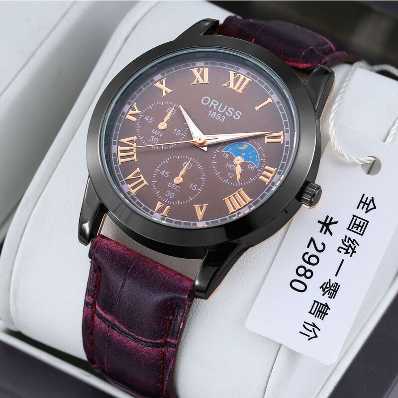 genuine goods Brand Automatic Quartz Watch Luminous Waterproof Watch Men's Korean Rose Gold Belt Watch Low Price