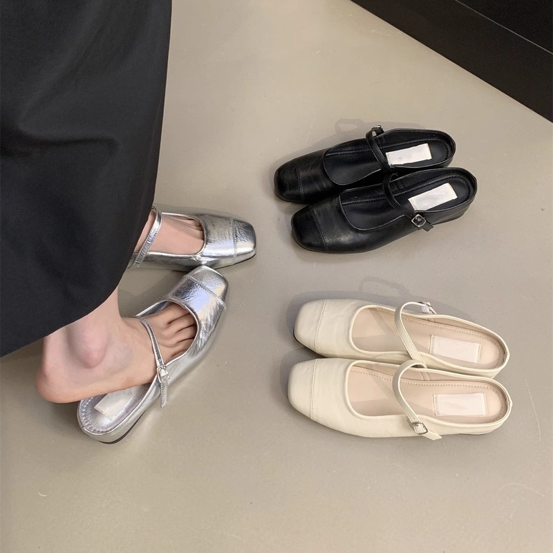 インナー高さ増加厚底シルバーシューズつま先ハーフスリッパ女性の夏のフレンチサンダルフェアリースタイルメリージェーンシューズ|undefined