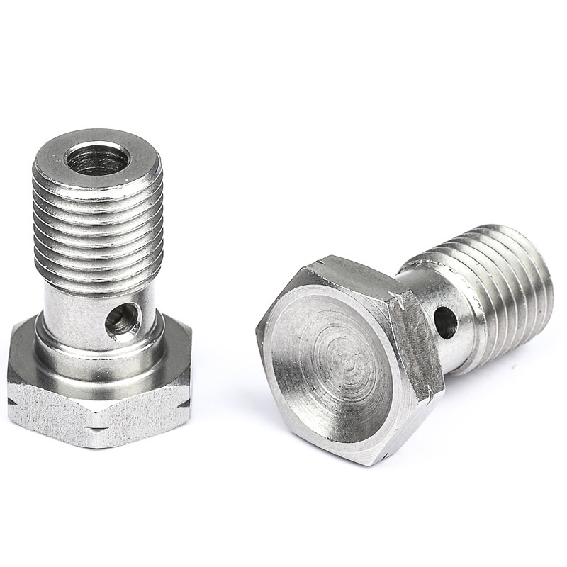 304不锈钢单孔刹车细牙卡钳油管螺丝油嘴分泵螺栓M10螺纹全螺纹